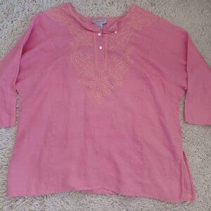 Sutton Studio Pink 100% Linen Embroidered Tunic Blouse Women’s 16W Boho